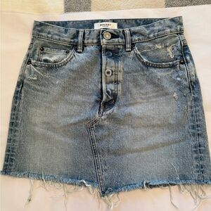 Moussy Light Blue Distressed Raw-Hem Denim Mini Skirt